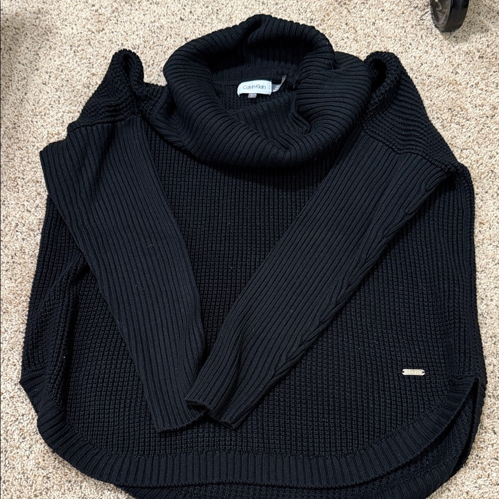Calvin Klein Black Ribbed Cowl Neck Sweater